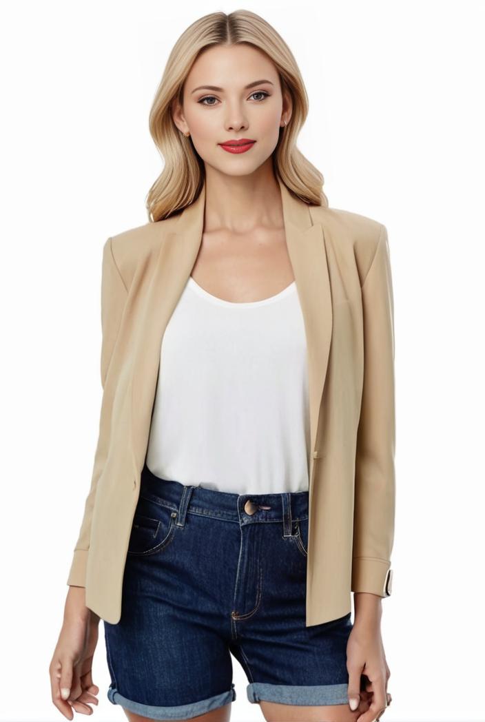 women s solid open front blazer with long sleeves for office wear 117732