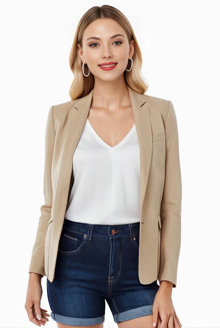 women s solid open front blazer with long sleeves for office wear 117736