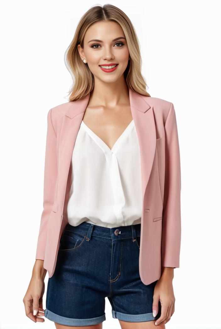 women s solid open front blazer with long sleeves for office wear 117767