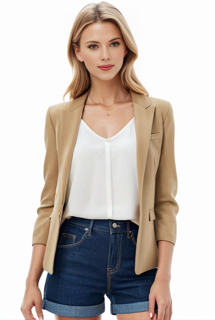 women s solid open front blazer with long sleeves for office wear 117778