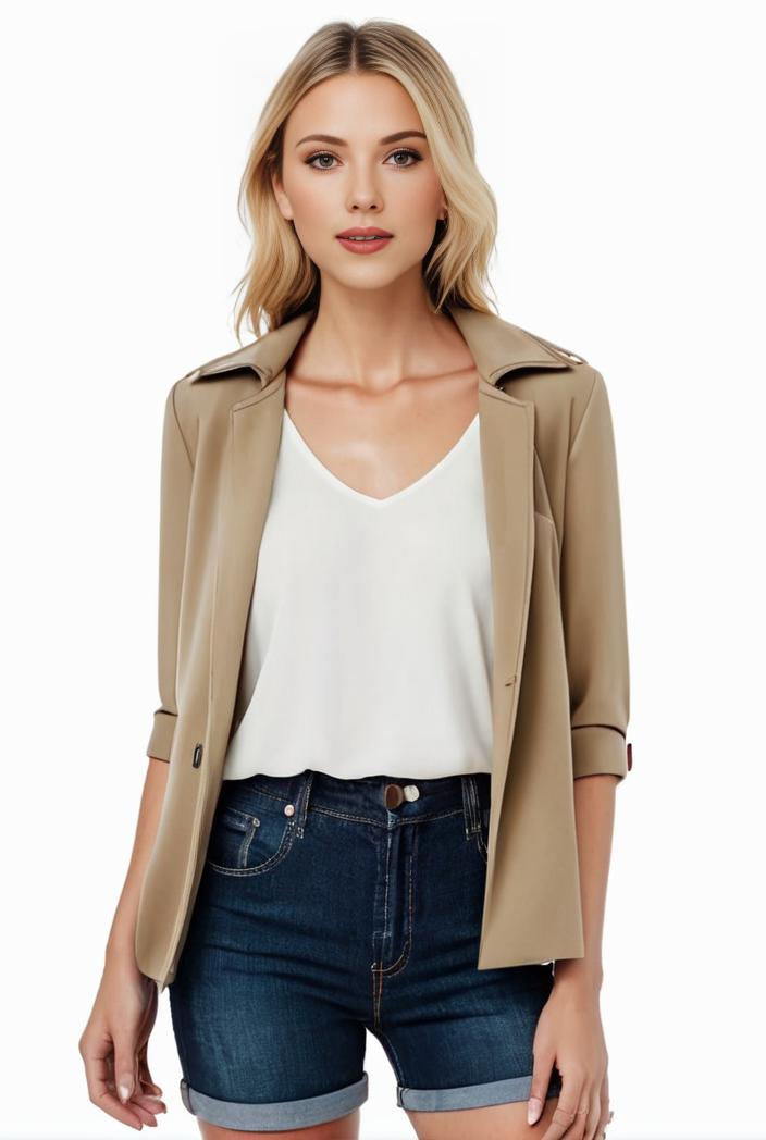women s solid open front blazer with long sleeves for office wear 117785