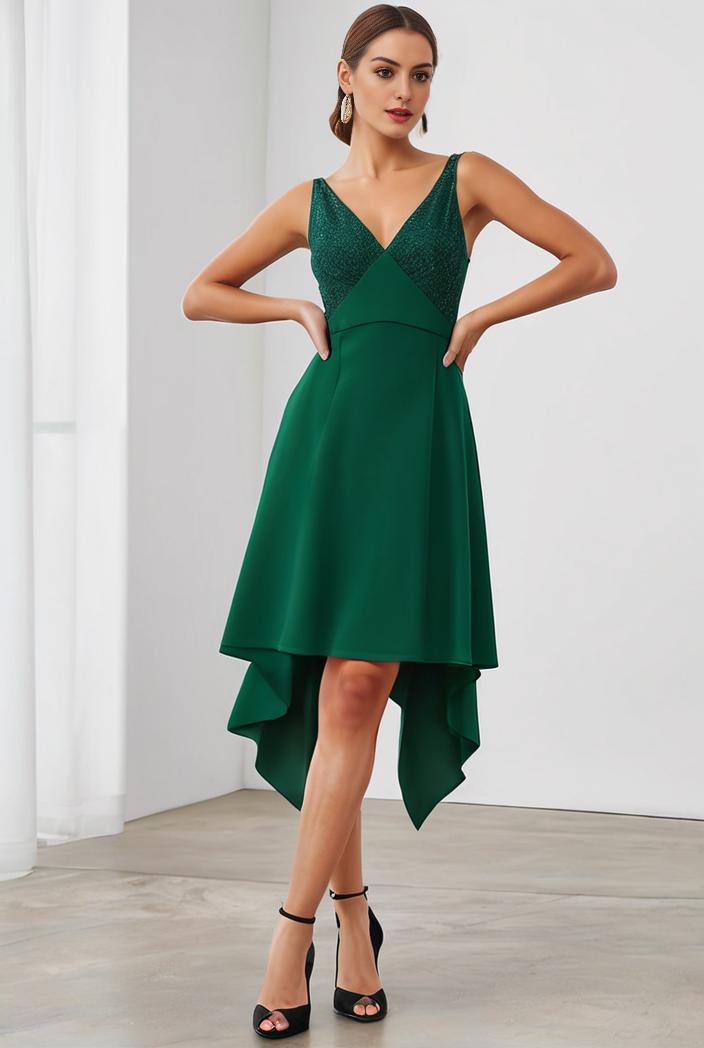 deep v neck lace chiffon bridesmaid dress with asymmetrical hem 123084