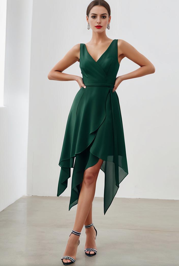deep v neck lace chiffon bridesmaid dress with asymmetrical hem 123085