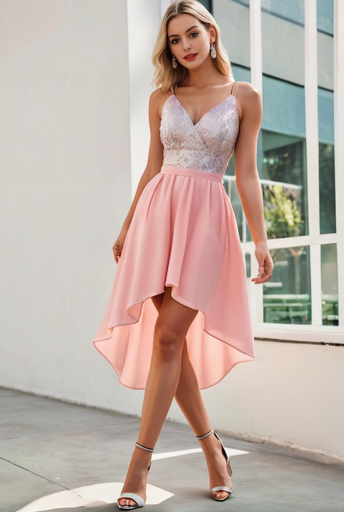 deep v neck lace chiffon bridesmaid dress with asymmetrical hem 123101