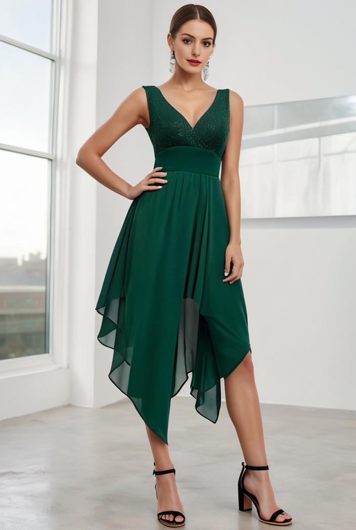 deep v neck lace chiffon bridesmaid dress with asymmetrical hem 123114