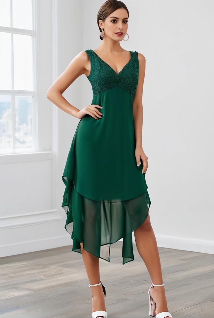deep v neck lace chiffon bridesmaid dress with asymmetrical hem 123116