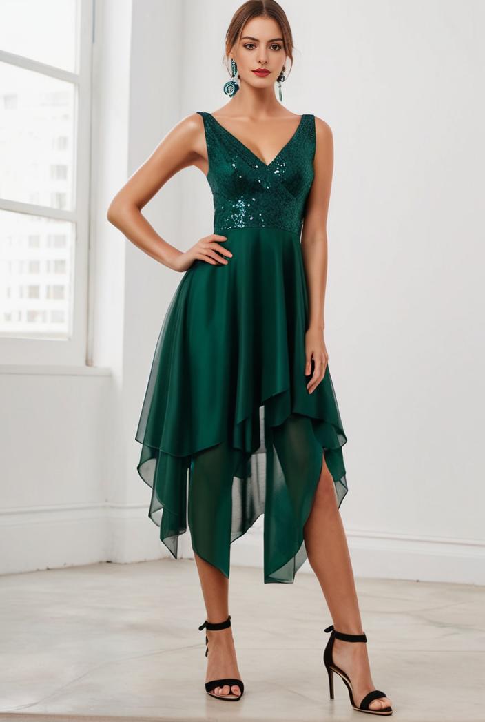 deep v neck lace chiffon bridesmaid dress with asymmetrical hem 123120