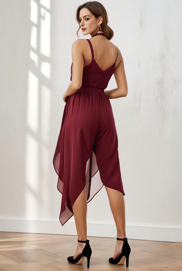 deep v neck lace chiffon bridesmaid dress with asymmetrical hem 123138