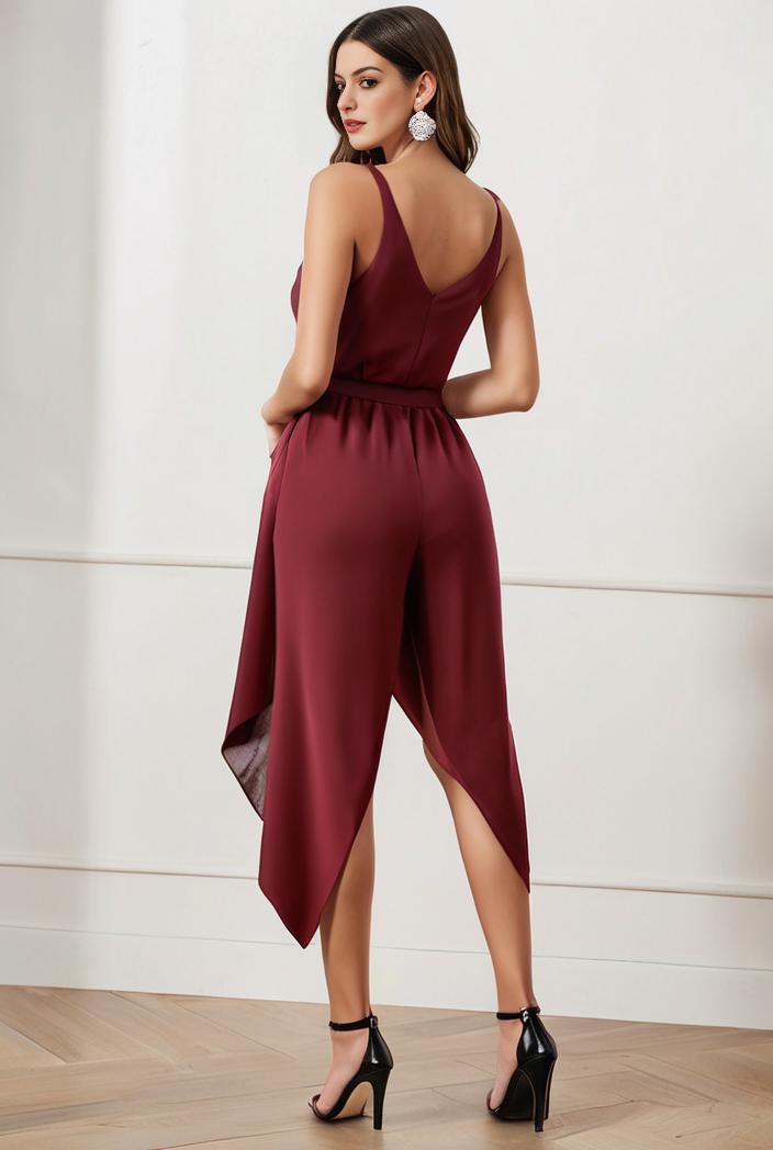 deep v neck lace chiffon bridesmaid dress with asymmetrical hem 123140
