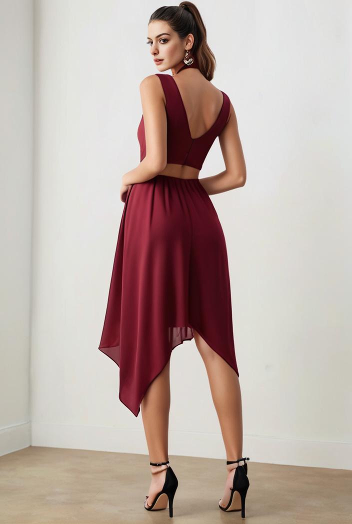 deep v neck lace chiffon bridesmaid dress with asymmetrical hem 123141