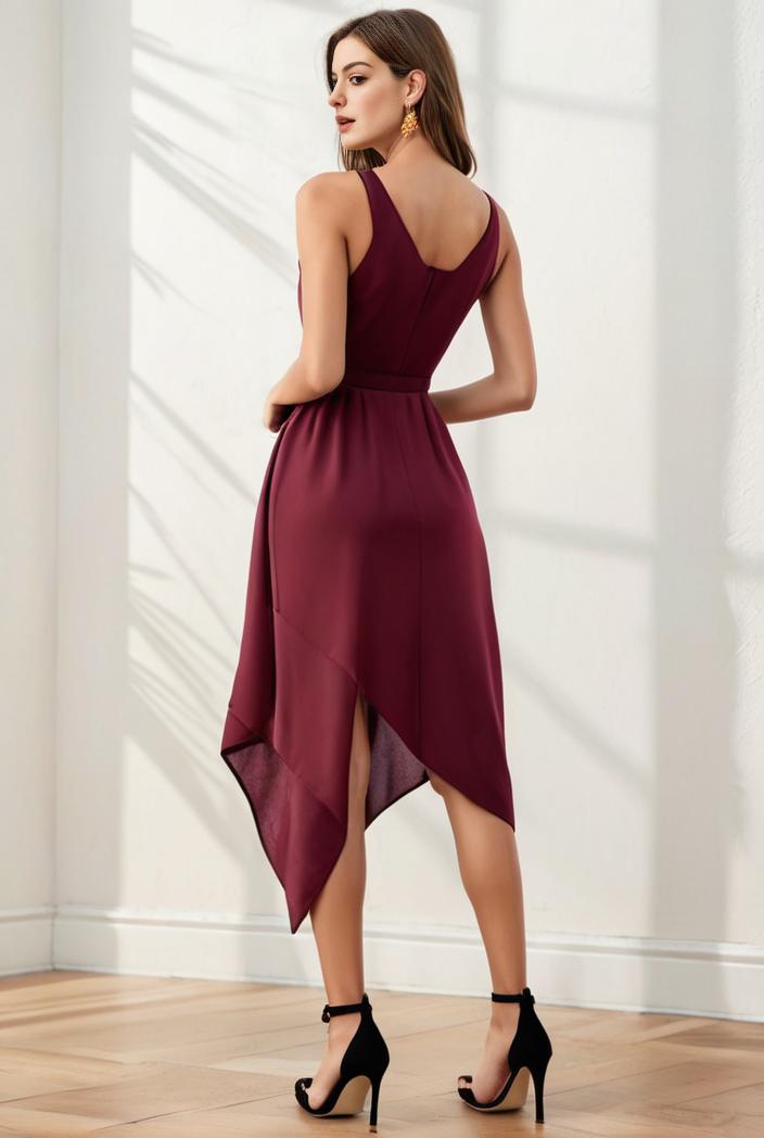 deep v neck lace chiffon bridesmaid dress with asymmetrical hem 123143