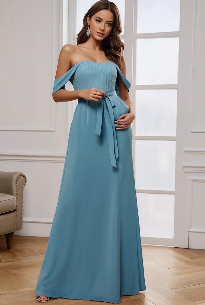 off shoulder spaghetti strap a line maternity dress 136074