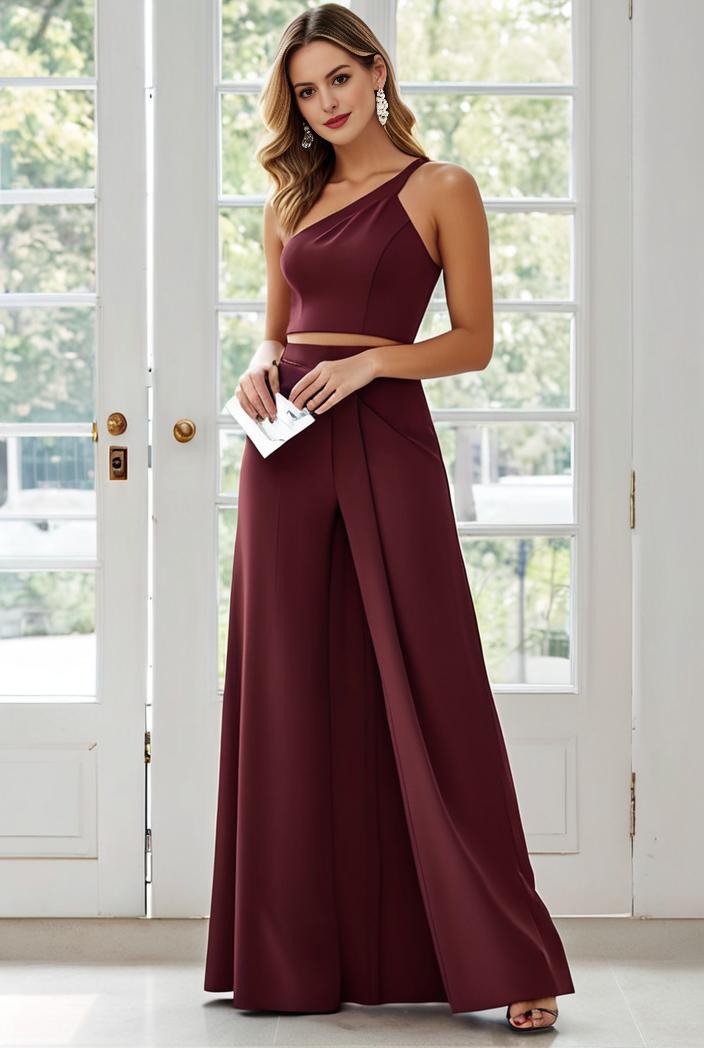 flowy chiffon one shoulder with three straps bridesmaid dress 126801