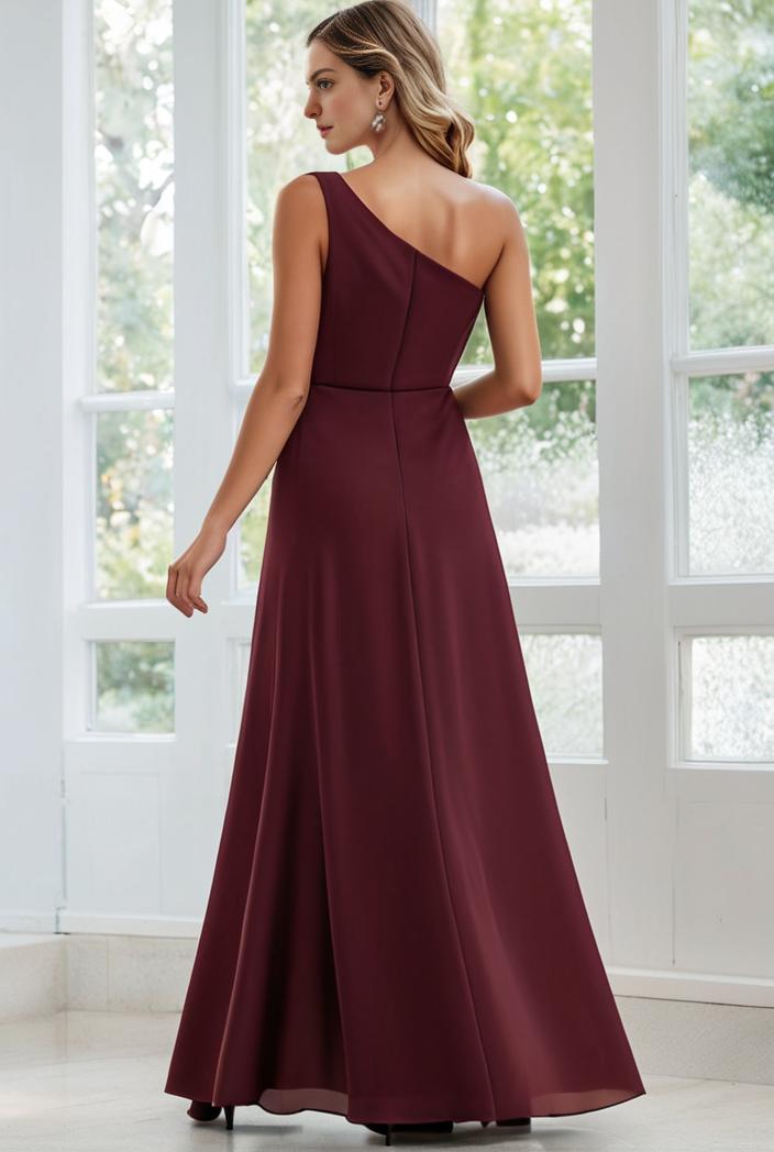 flowy chiffon one shoulder with three straps bridesmaid dress 126809