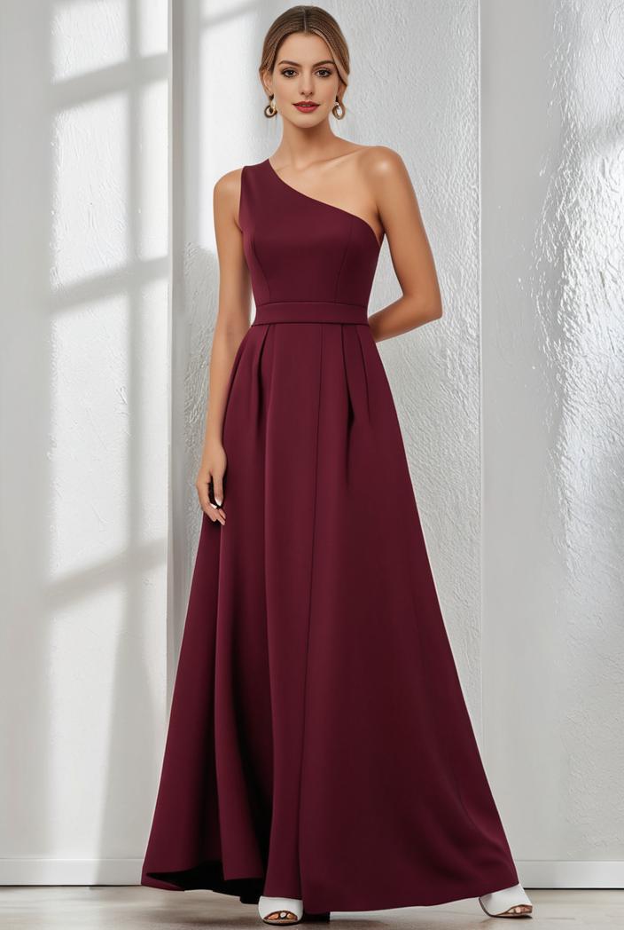 flowy chiffon one shoulder with three straps bridesmaid dress 126810