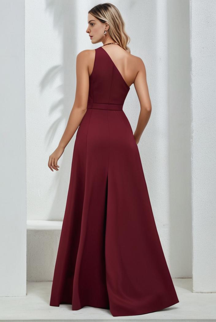 flowy chiffon one shoulder with three straps bridesmaid dress 126813