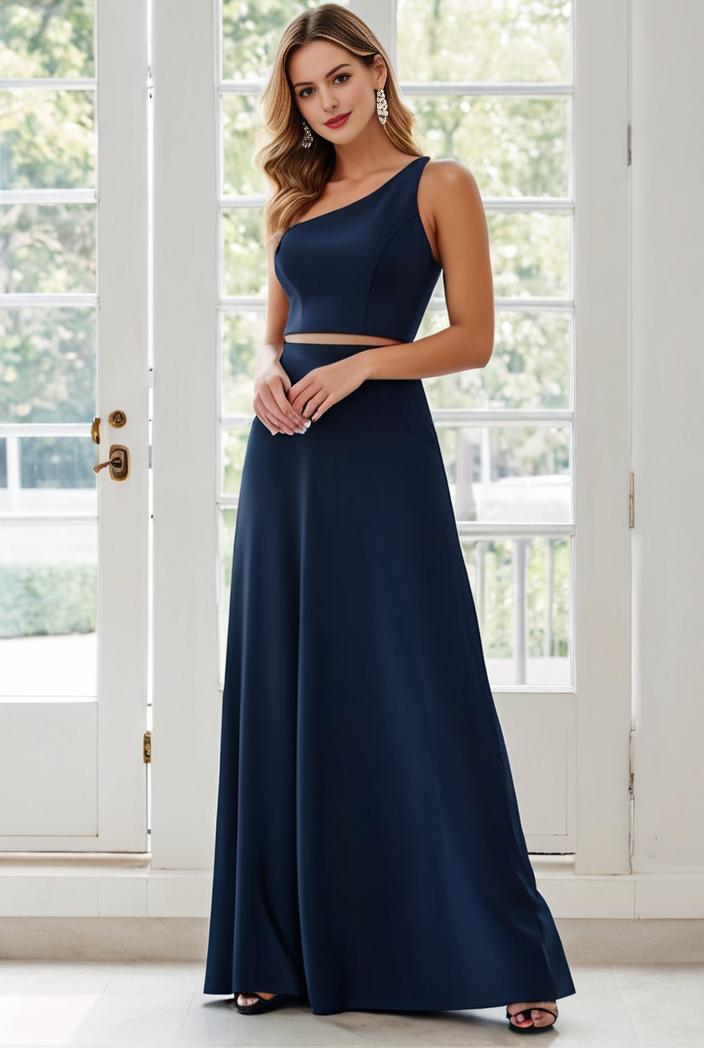 flowy chiffon one shoulder with three straps bridesmaid dress 126825