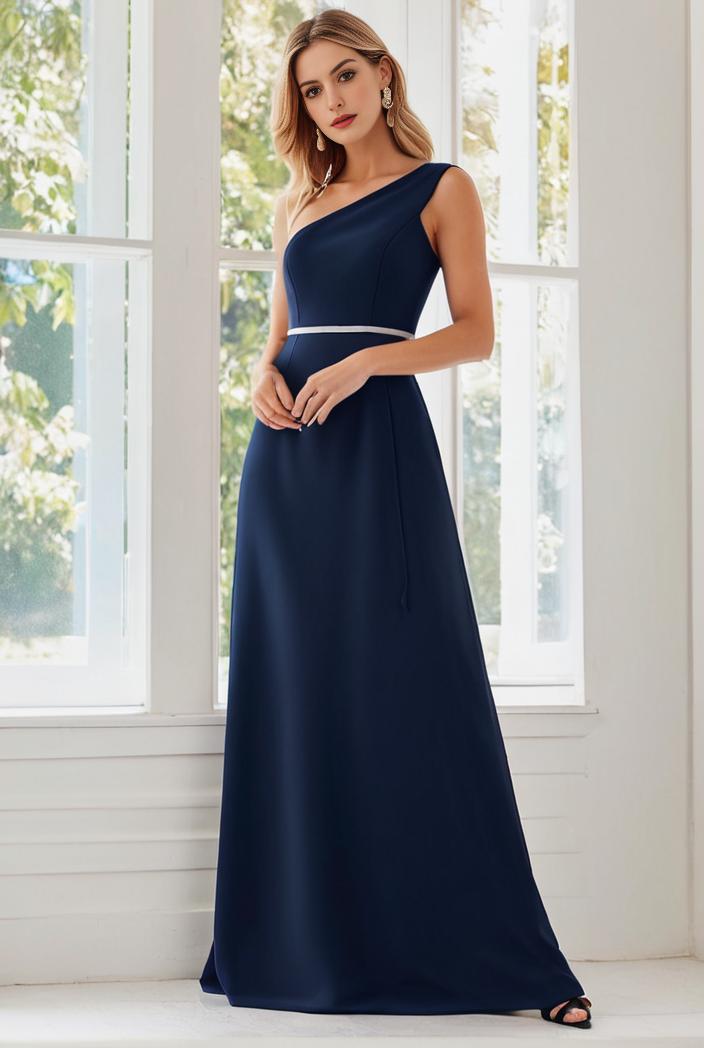 flowy chiffon one shoulder with three straps bridesmaid dress 126830