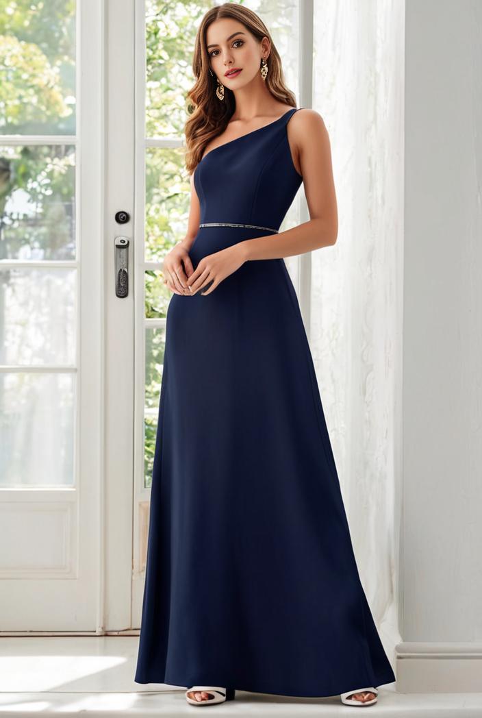 flowy chiffon one shoulder with three straps bridesmaid dress 126831