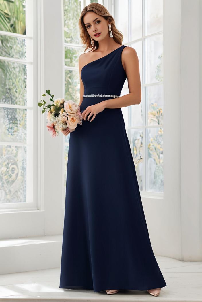 flowy chiffon one shoulder with three straps bridesmaid dress 126832