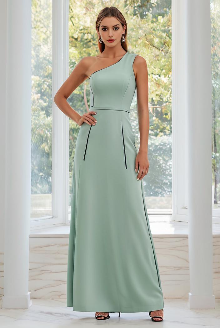 flowy chiffon one shoulder with three straps bridesmaid dress 126846