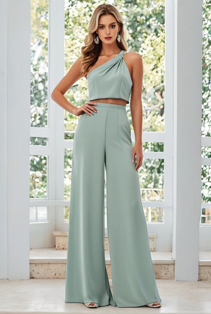 flowy chiffon one shoulder with three straps bridesmaid dress 126847