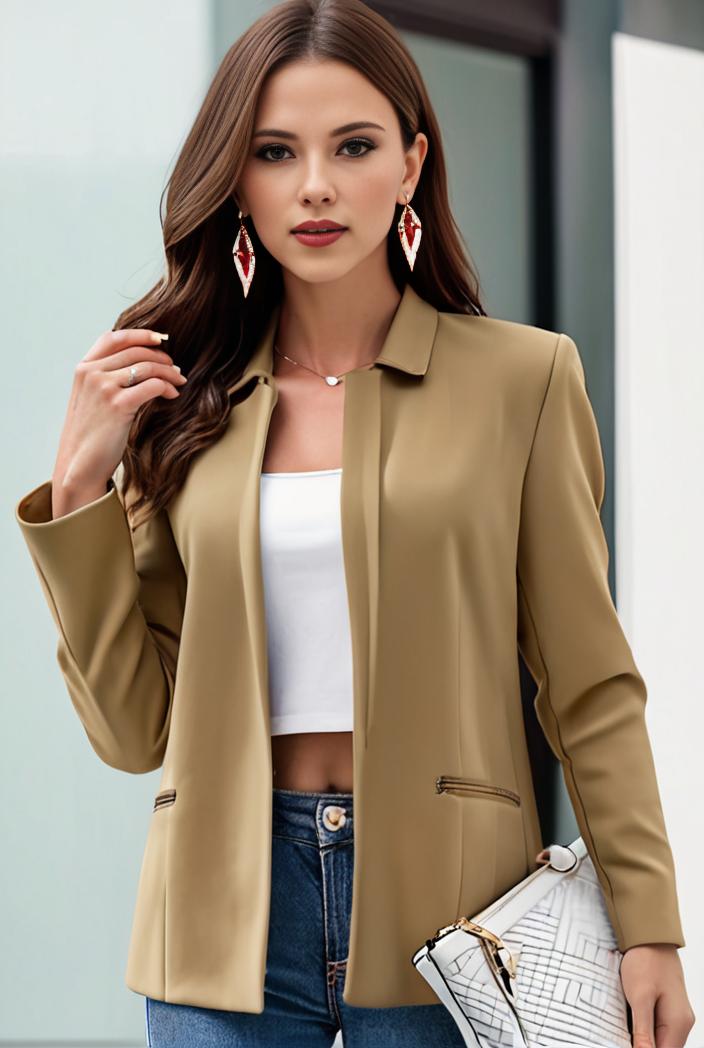 chic open front blazer with stylish pockets for women 123663
