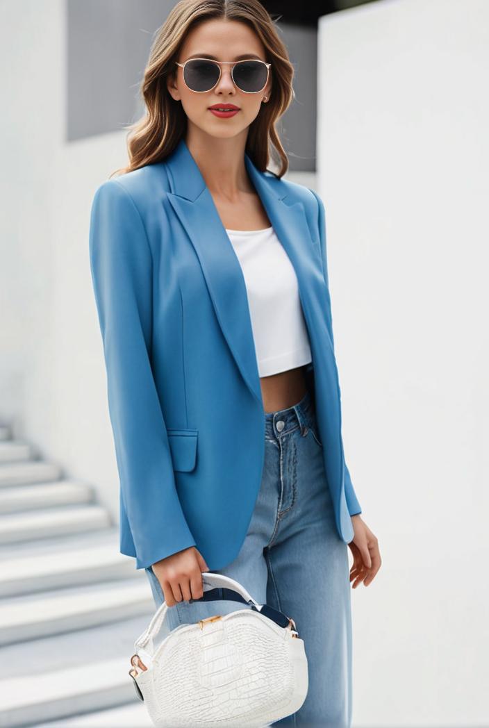 chic open front blazer with stylish pockets for women 123677