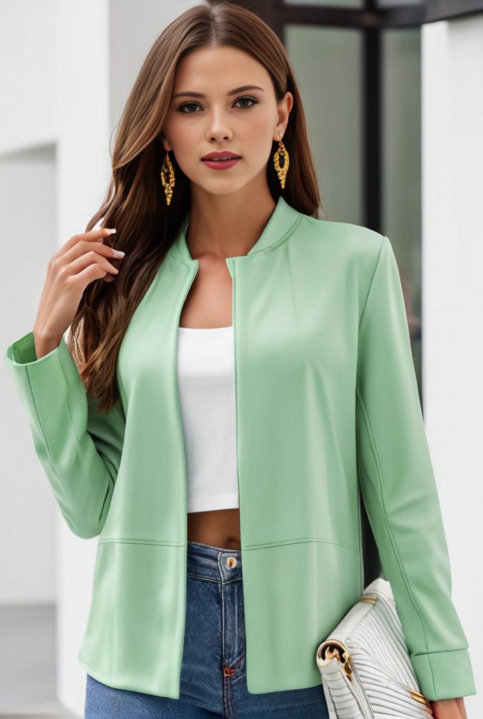 chic open front blazer with stylish pockets for women 123702