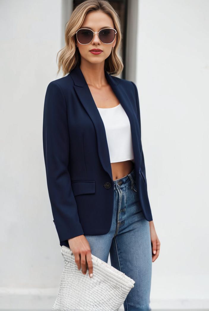 chic open front blazer with stylish pockets for women 123706