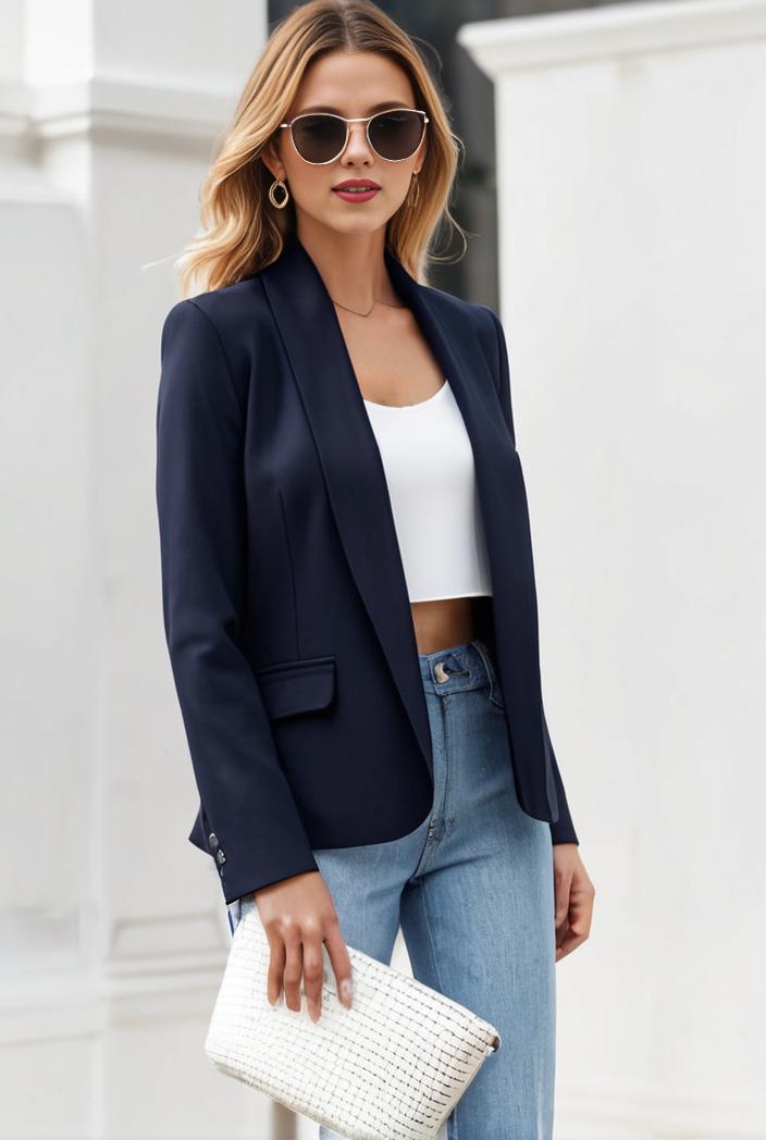 chic open front blazer with stylish pockets for women 123708