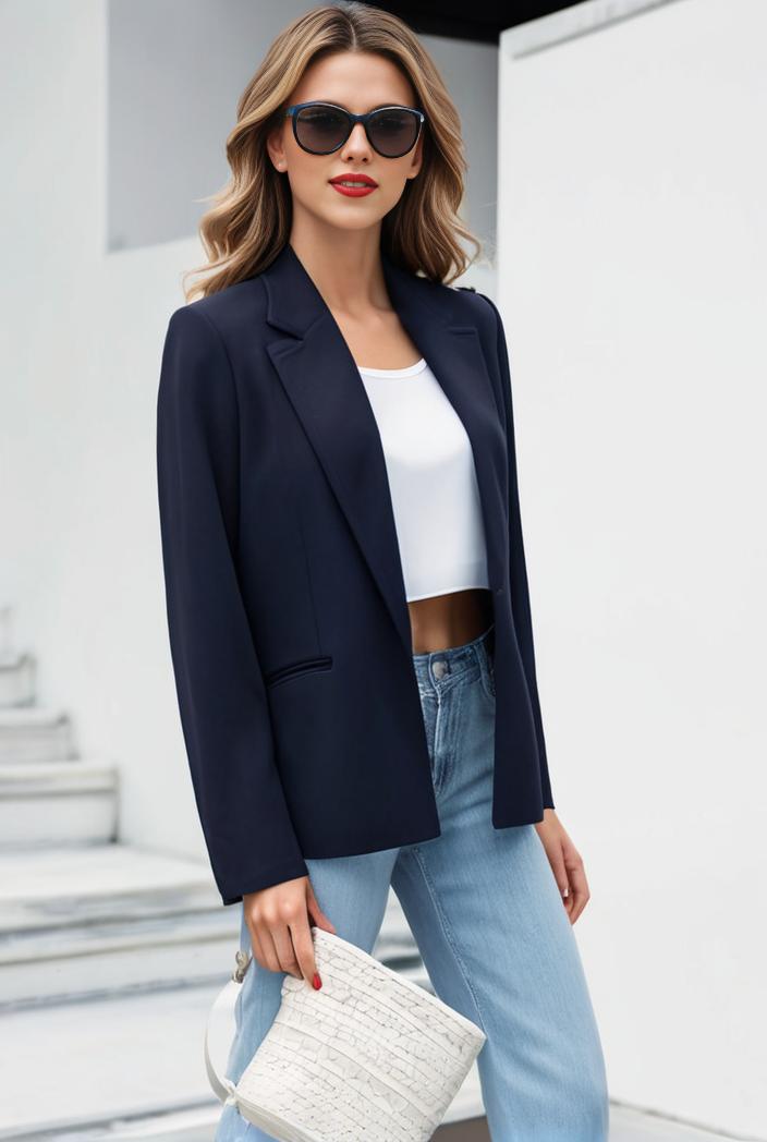 chic open front blazer with stylish pockets for women 123709