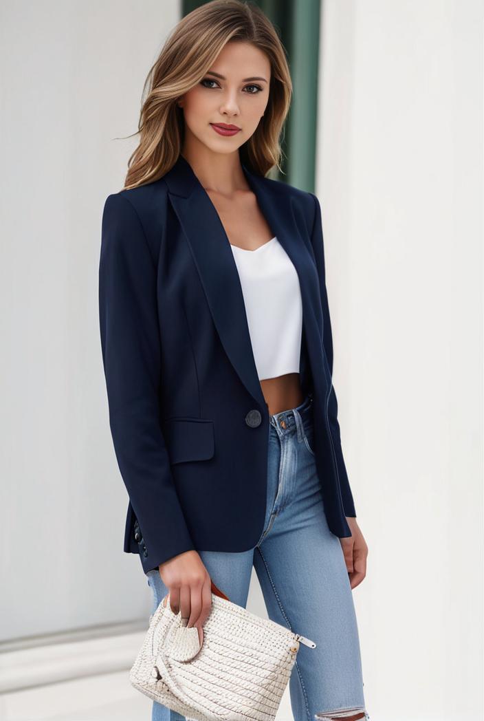 chic open front blazer with stylish pockets for women 123711
