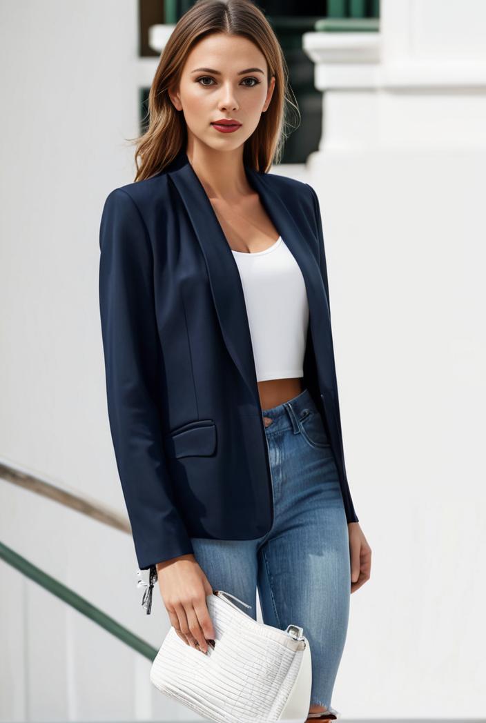 chic open front blazer with stylish pockets for women 123712