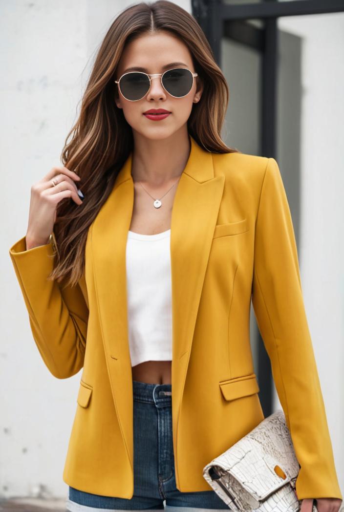 chic open front blazer with stylish pockets for women 123715