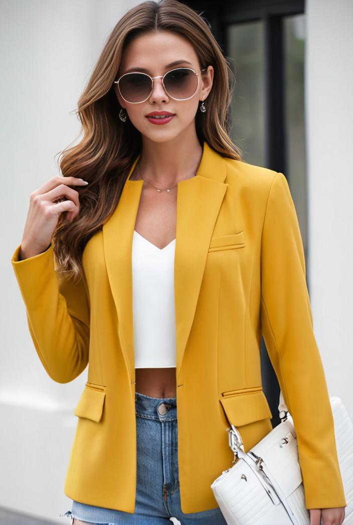 chic open front blazer with stylish pockets for women 123717