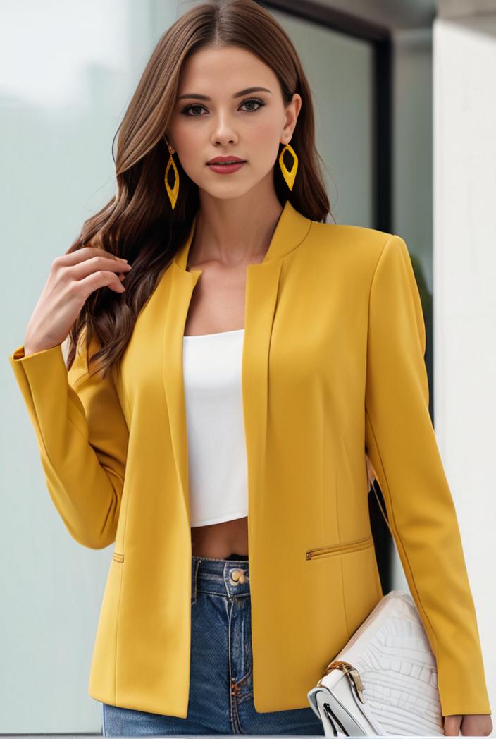 chic open front blazer with stylish pockets for women 123718
