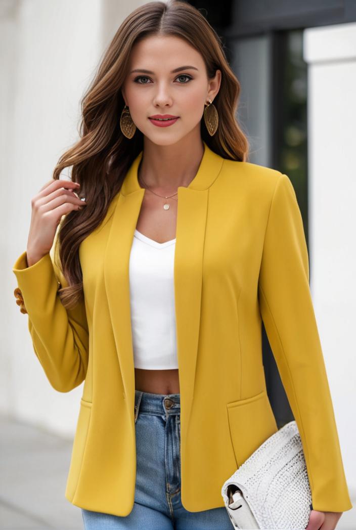 chic open front blazer with stylish pockets for women 123720