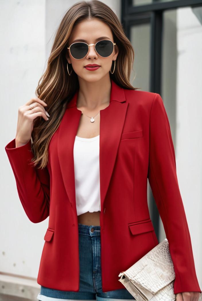 chic open front blazer with stylish pockets for women 123723
