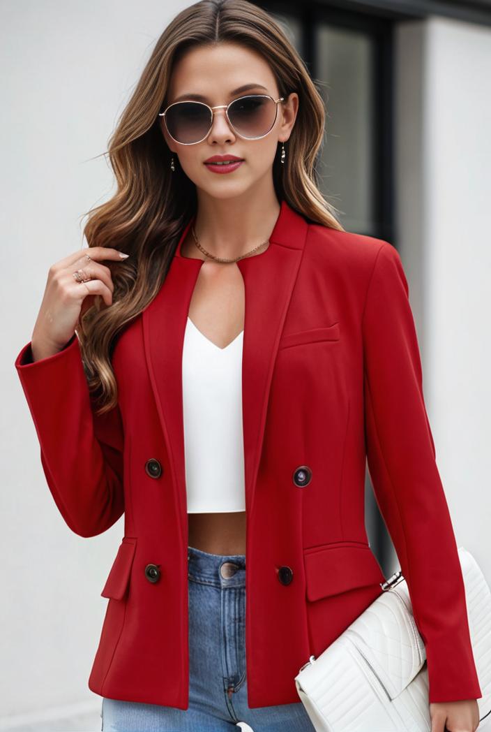 chic open front blazer with stylish pockets for women 123725