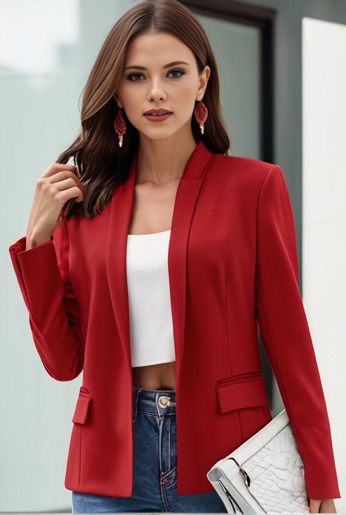 chic open front blazer with stylish pockets for women 123726