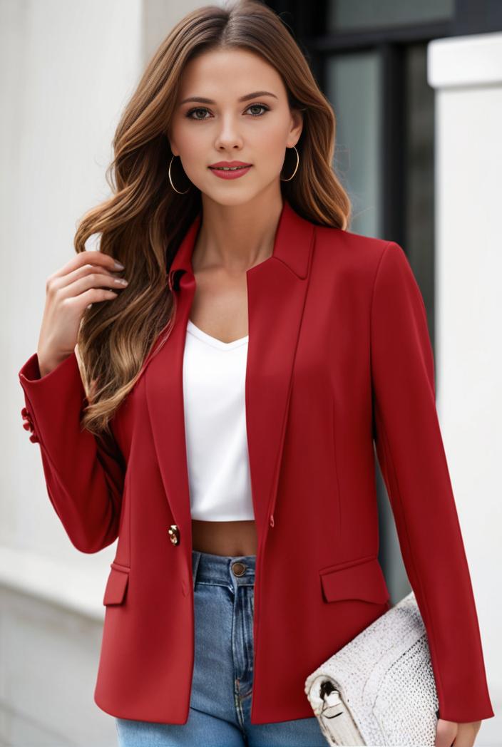 chic open front blazer with stylish pockets for women 123728