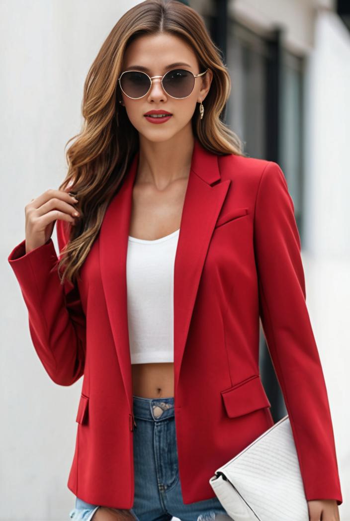 chic open front blazer with stylish pockets for women 123729