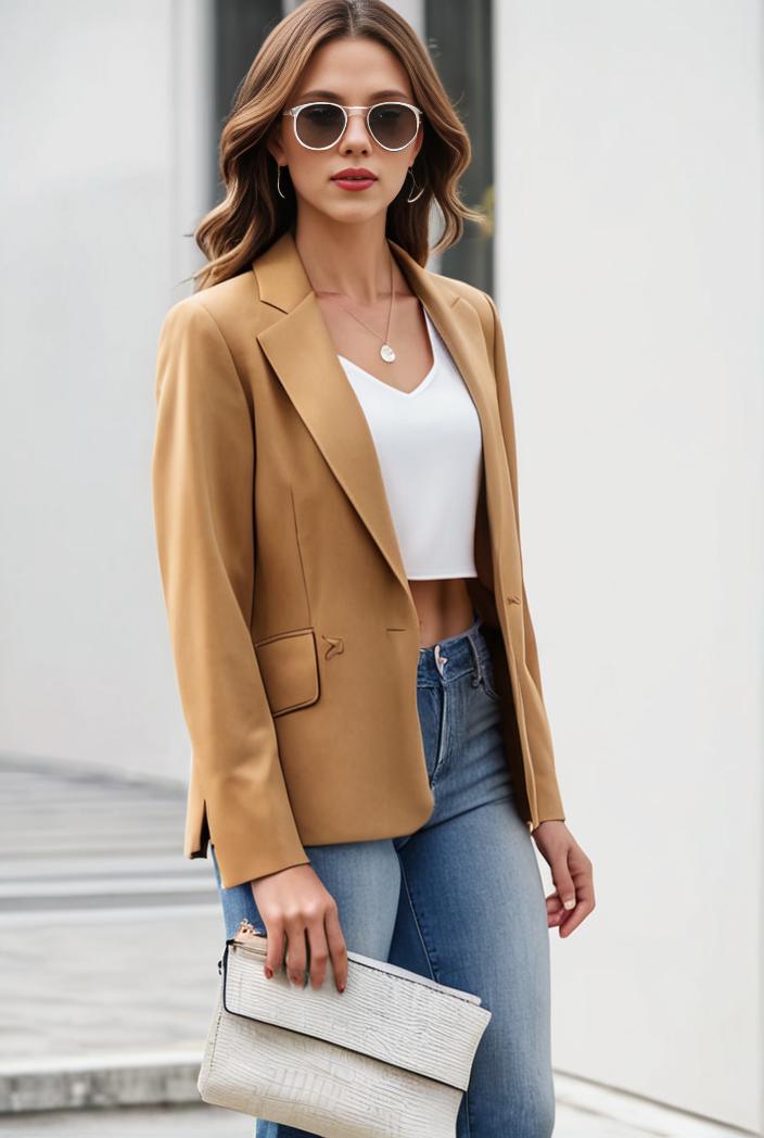 chic open front blazer with stylish pockets for women 123835