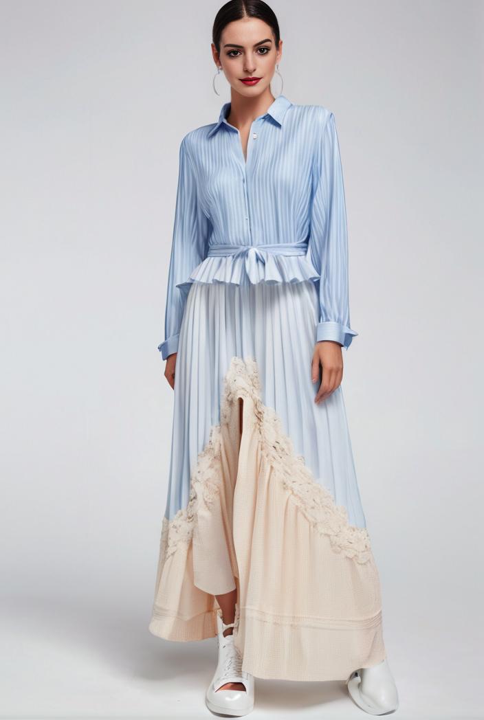 pleated high waist commuting temperament maxi dress 129013