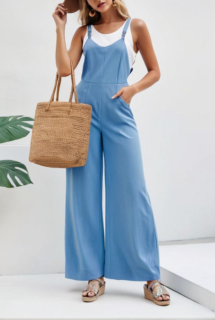 boho sleeveless long jumpsuit with pockets women s casual baggy overall 135956