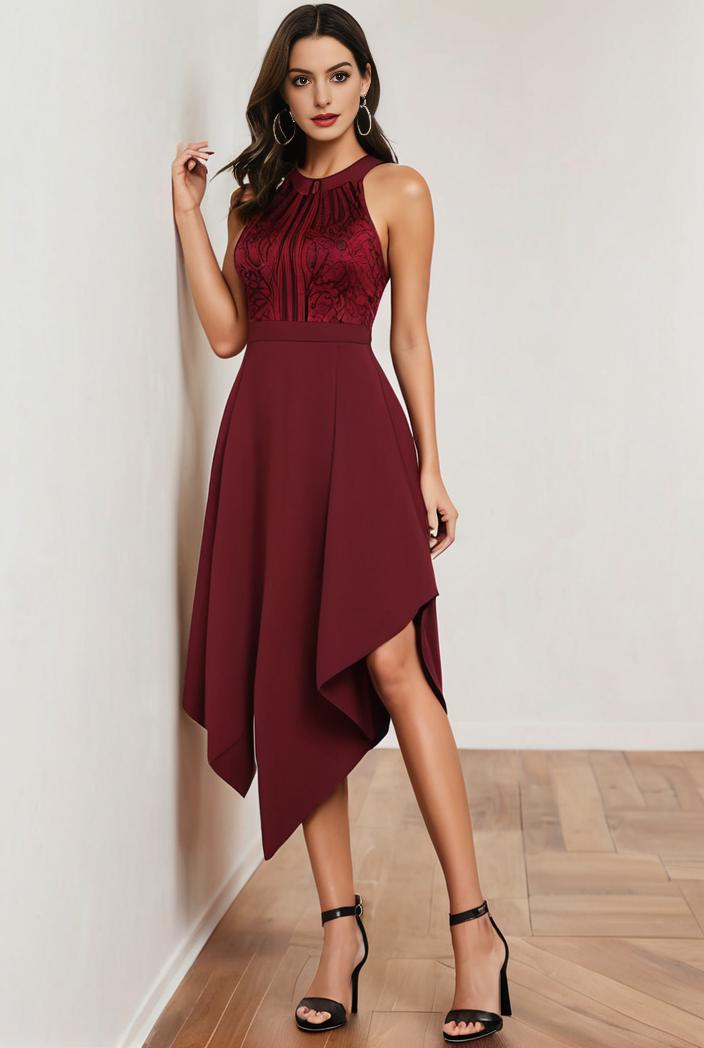 deep v neck lace chiffon bridesmaid dress with asymmetrical hem 101694