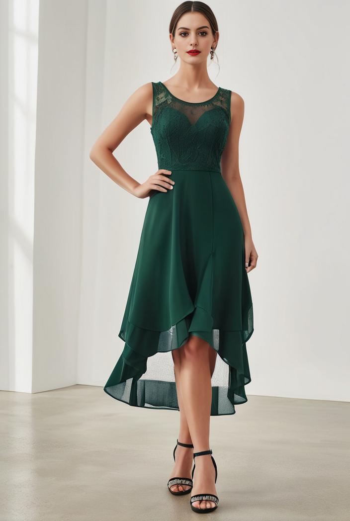 deep v neck lace chiffon bridesmaid dress with asymmetrical hem 101704