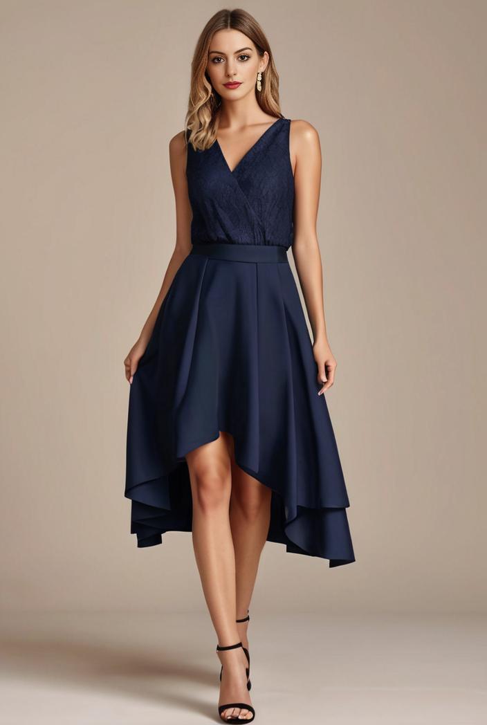deep v neck lace chiffon bridesmaid dress with asymmetrical hem 101716
