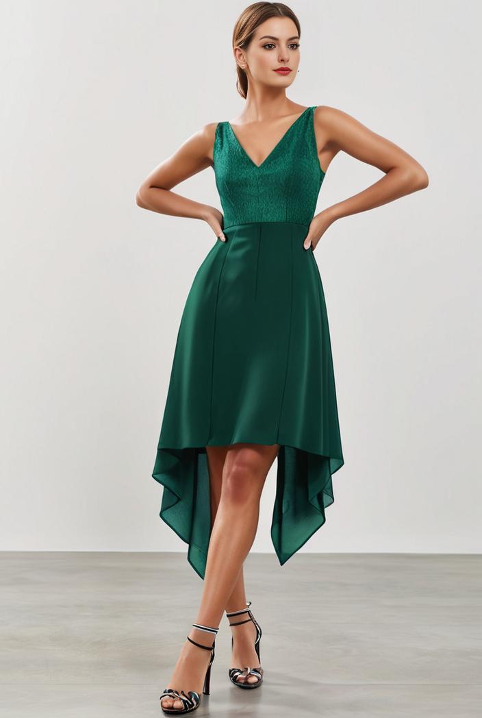 deep v neck lace chiffon bridesmaid dress with asymmetrical hem 101772